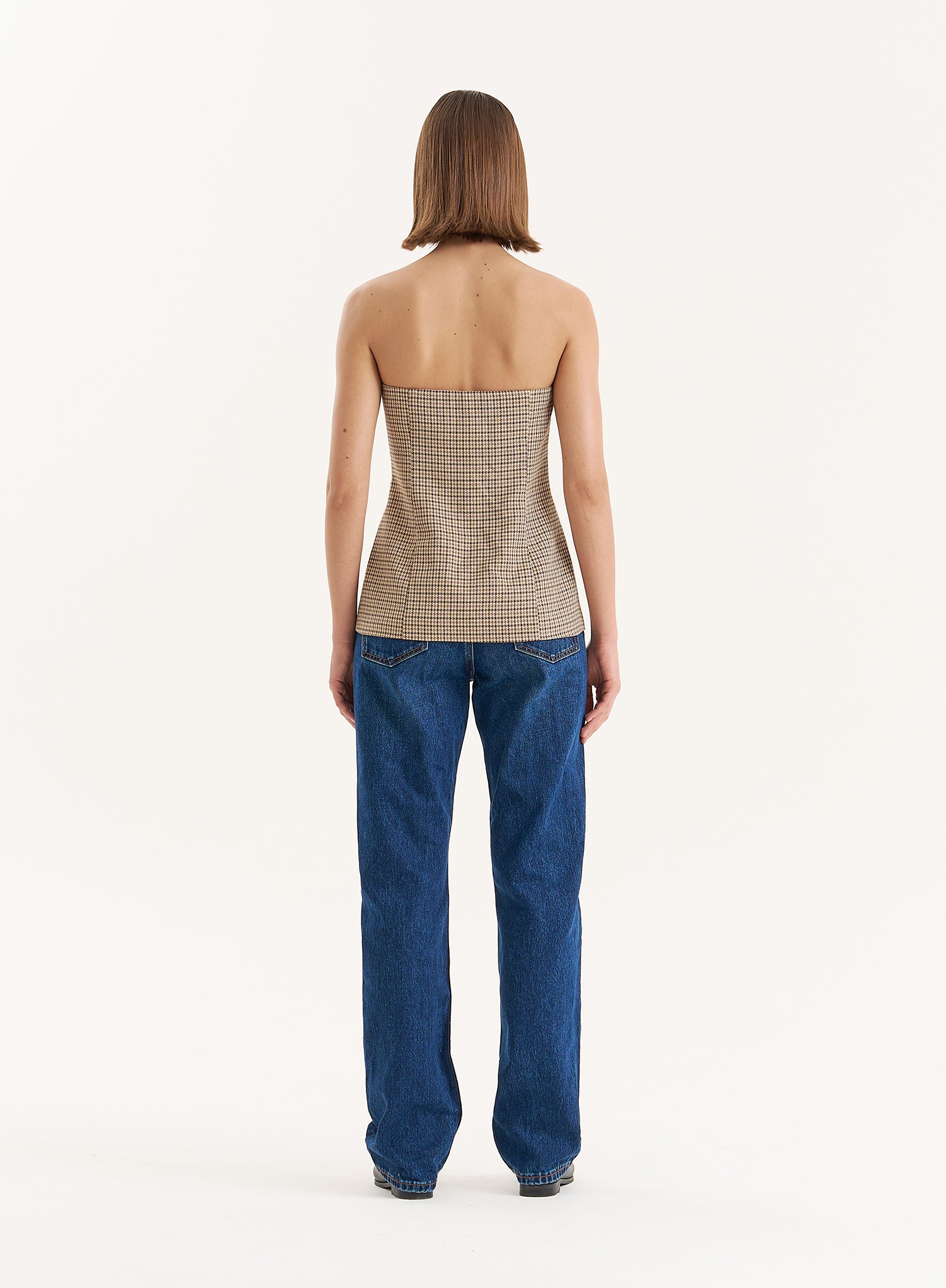 Check Print Button Front Corset